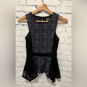 Womens BCBG MAXAZRIA Serena Lace Peplum Top XSMALL Dark Navy Combo Spiral Lace